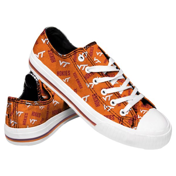 Virginia Tech Hokies NCAA Womens Low Top Repeat Print Canvas Shoes For Cheap