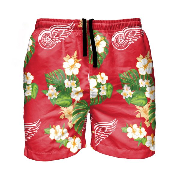 Detroit Red Wings NHL Mens Floral Slim Fit 5.5  Swimming Suit Trunks For Sale