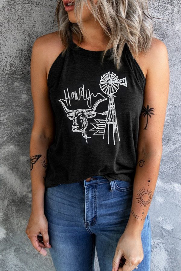 Hazel Blues® |  Bull Graphic Round Neck Tank For Sale